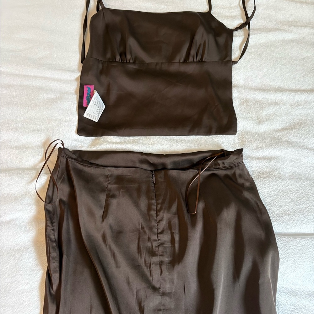 Edikted Set - Brown Satin Top and Slip Skirt